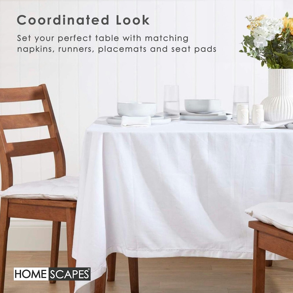 image 1 of Homescapes White Tablecloth - 178 x 300 cm | White | 178cm x 300cm (70" x 120")