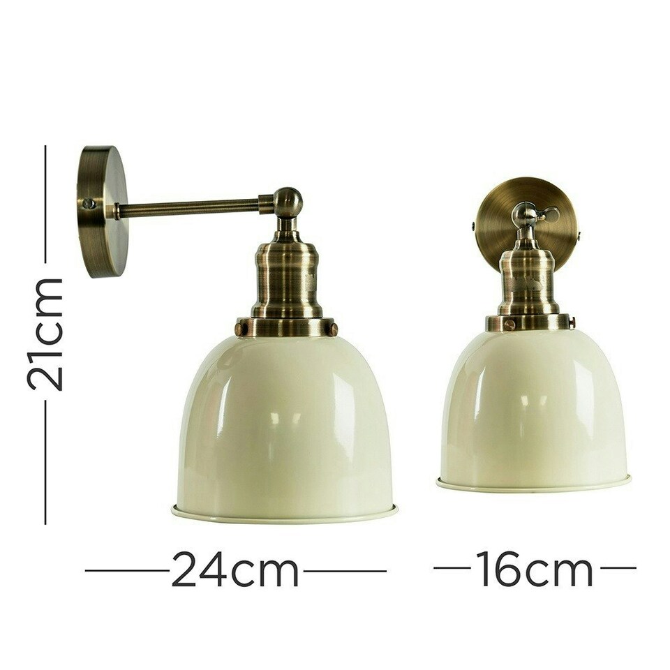 image 1 of ValueLights Pair Of Retro Antique Brass Knuckle Joint Wall Lights With Gloss Cream Shades