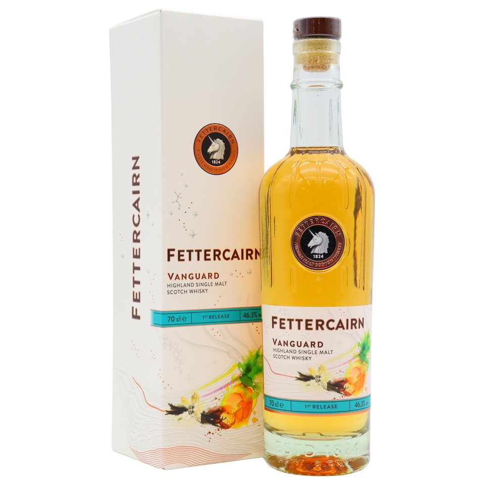 image 1 of Fettercairn - Vanguard 1st Release Highland Single Malt Scotch Whisky | Multi | Radiant copper gold | Warm floral honey, ripe pineapple, Alphonso mango, fresh raspberries, and soft patisserie spices. A vivid medley of fresh and exotic tropical fruits, including grilled pineapple, mango, and dried apricot, all gracefully balanced with gentle spice and oak complexity. | 1