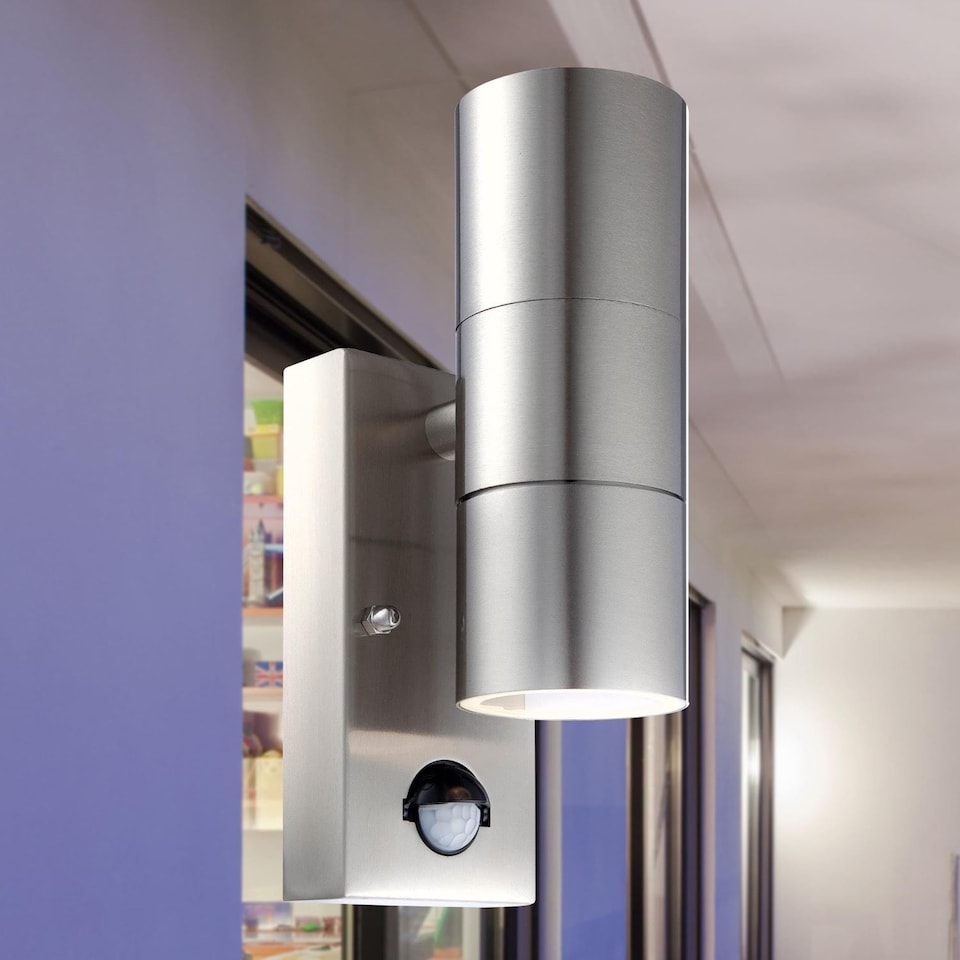 image 1 of Blaze - Stainless Steel Outdoor Up Down Motion Sensor Wall Light | Grey | Clear | 1