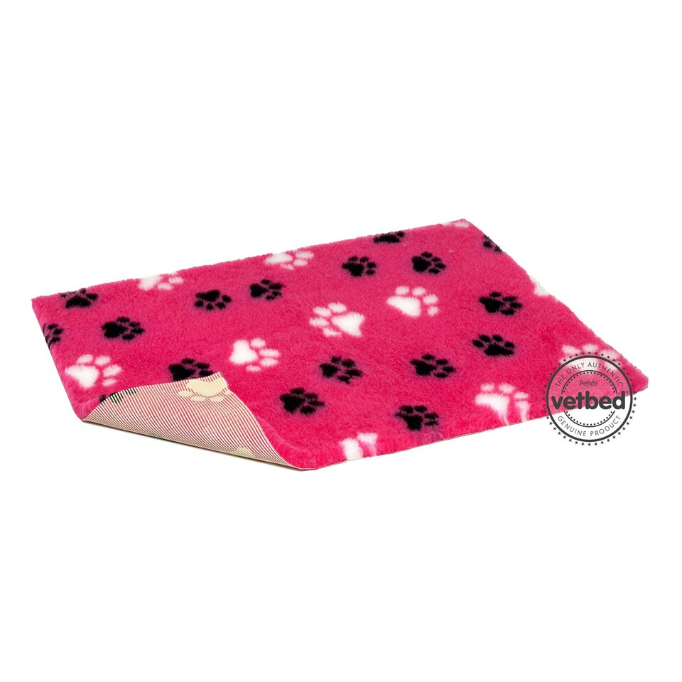 Non-slip Vetbed Duo-Paw Cerise with Black & White Paws 100cm x 75cm