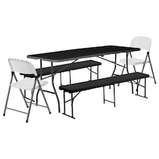 Harbour Housewares Folding Camping Picnic Table, Bench & Chair Set - 180cm (6ft) - Black | Black | Black