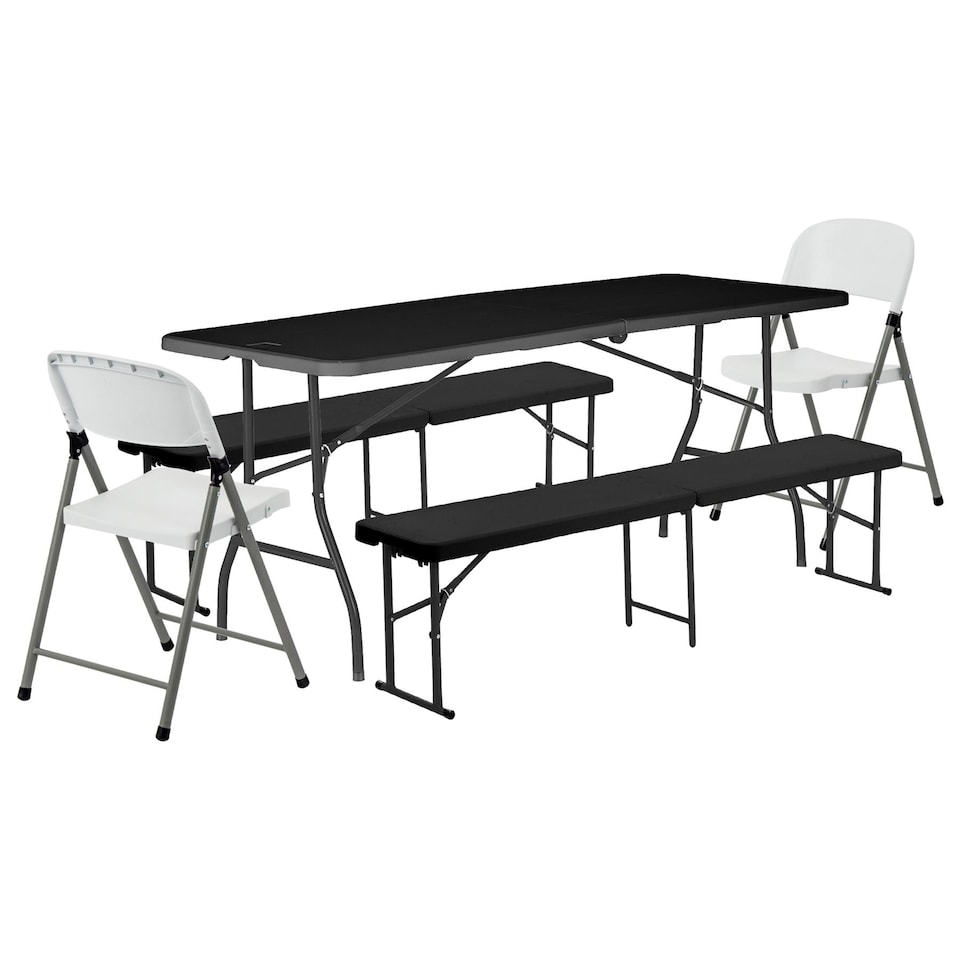 image 1 of Harbour Housewares Folding Camping Picnic Table, Bench & Chair Set - 180cm (6ft) - Black | Black | Black