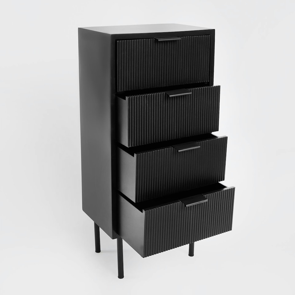 image 1 of OHS 4 Drawer Modern Ribbed Office Side Bedroom Nightstand Bedside Table - Black