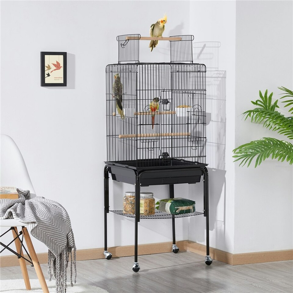 image 1 of Yaheetech 119 cm Tall Play Top Bird Cage with Removable Metal Stand Black
