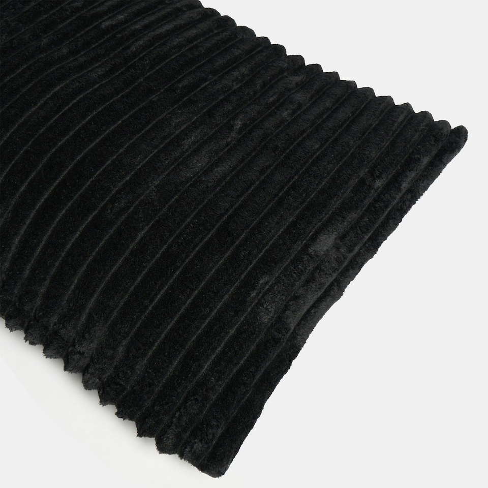 image 1 of OHS Ribbed Fleece Rectangular Soft Warm Cosy Plump Plush Pet Dog Cat Cushion Bed, 80x60cm Black | L