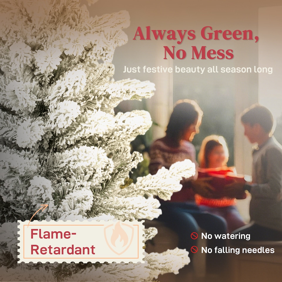 image 1 of HOMCOM 6ft Flocked Christmas Tree, Hinged Pencil Christmas Tree with Realistic Branches, Easy Assembly, Slim Shape, Artificial Xmas Home Decoration, Green White | Green