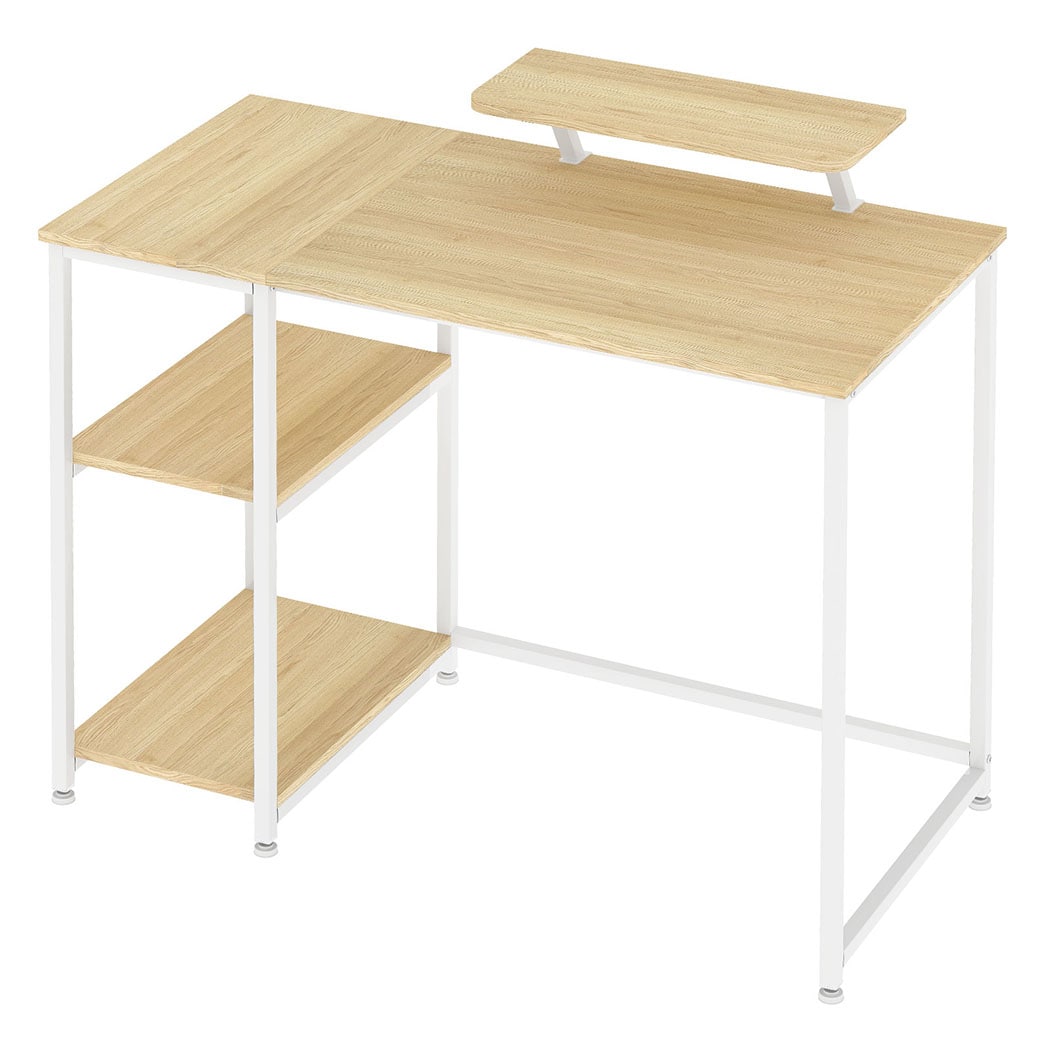 Levede Computer Desk Home Office Table with Storage Shelves Monitor Stand | Clear | Clear