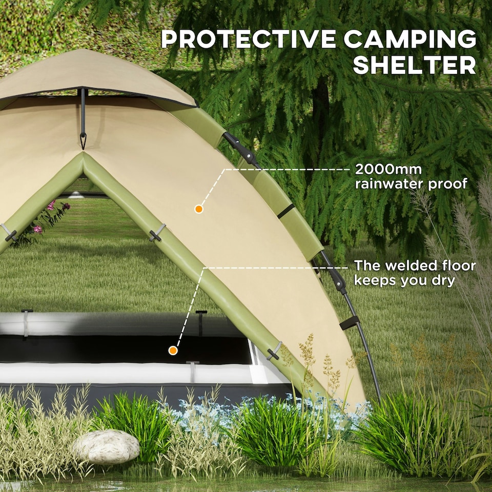image 1 of Outsunny 3-4 Man Camping Tent Portable with Bag, Quick Setup, Dark Green