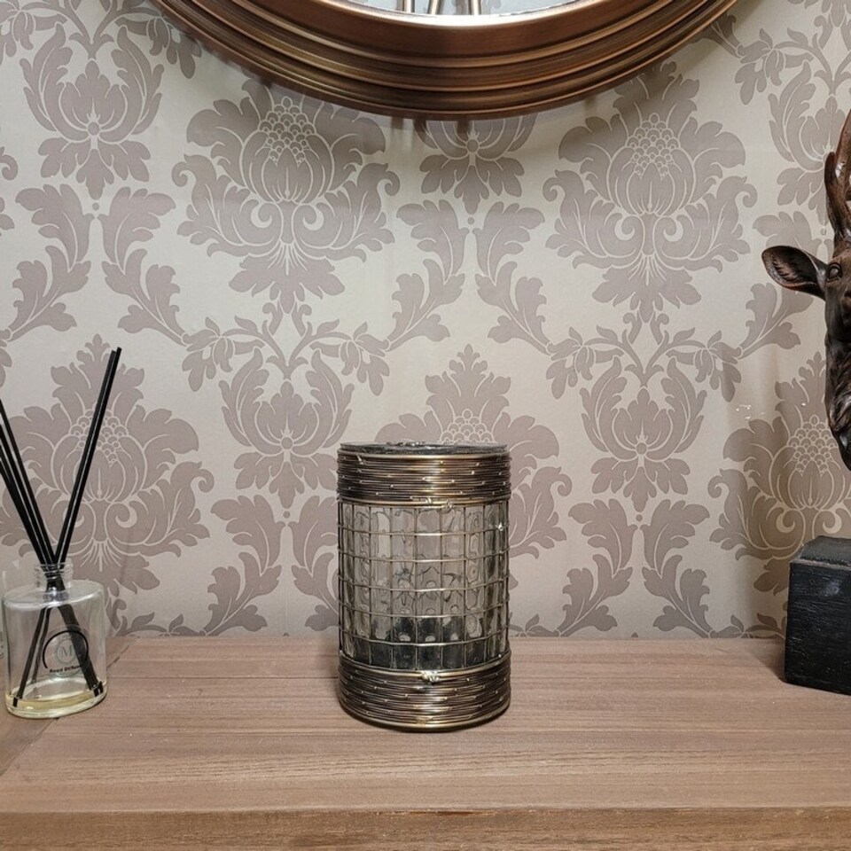 image 1 of Candle Holder - Glass/Metal Frame - L13 x W13 x H18 cm Grey