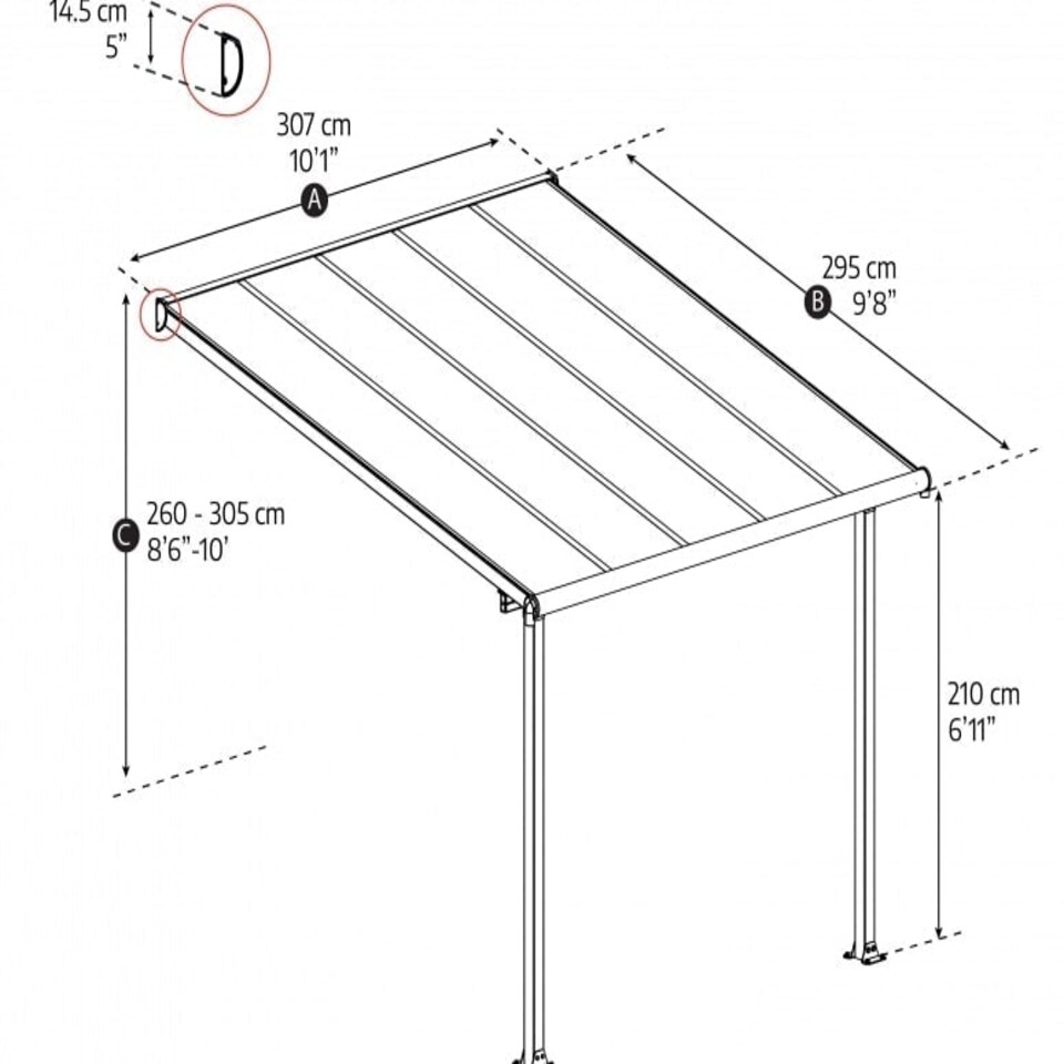 image 1 of Patio Cover Olympia 3 x 3.05 Clear - Polycarbonate - L307 x W300 x H305 cm - White White