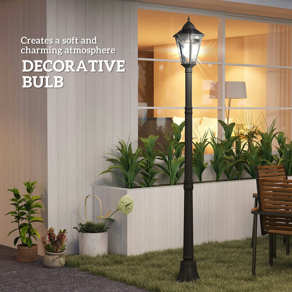 image 1 of Outsunny Outdoor Solar Powered Lantern Lamp Garden Lamp Post Light Black