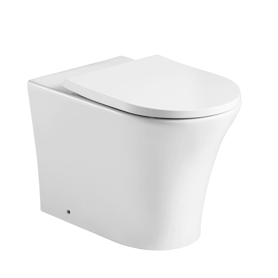 image 1 of Premium CORNER OPEN BACK SQUARE Toilet Set (Saturn) - Cistern - Soft Close Seat - Includes Chrome Flush Button