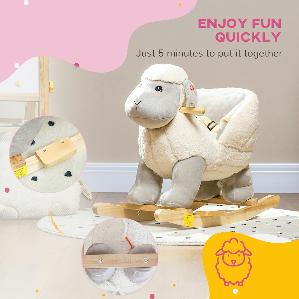 image 1 of AIYAPLAY Baby Rocking Horse with Safety Belt, Sound, for Ages 18-36 Months