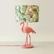 image 3 of ValueLights Pink Velvet Flamingo Bedside Table Lamp with Tropical Palm Leaf Drum Lampshade Animal Light - Bulb Included Pink