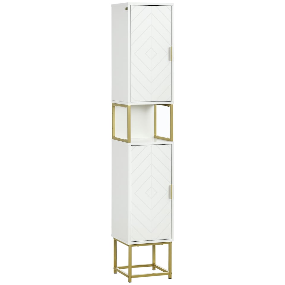 image 1 of kleankin Freestanding Bathroom Cabinet Linen Towel w/ Adjustable Shelf, 2 Doors