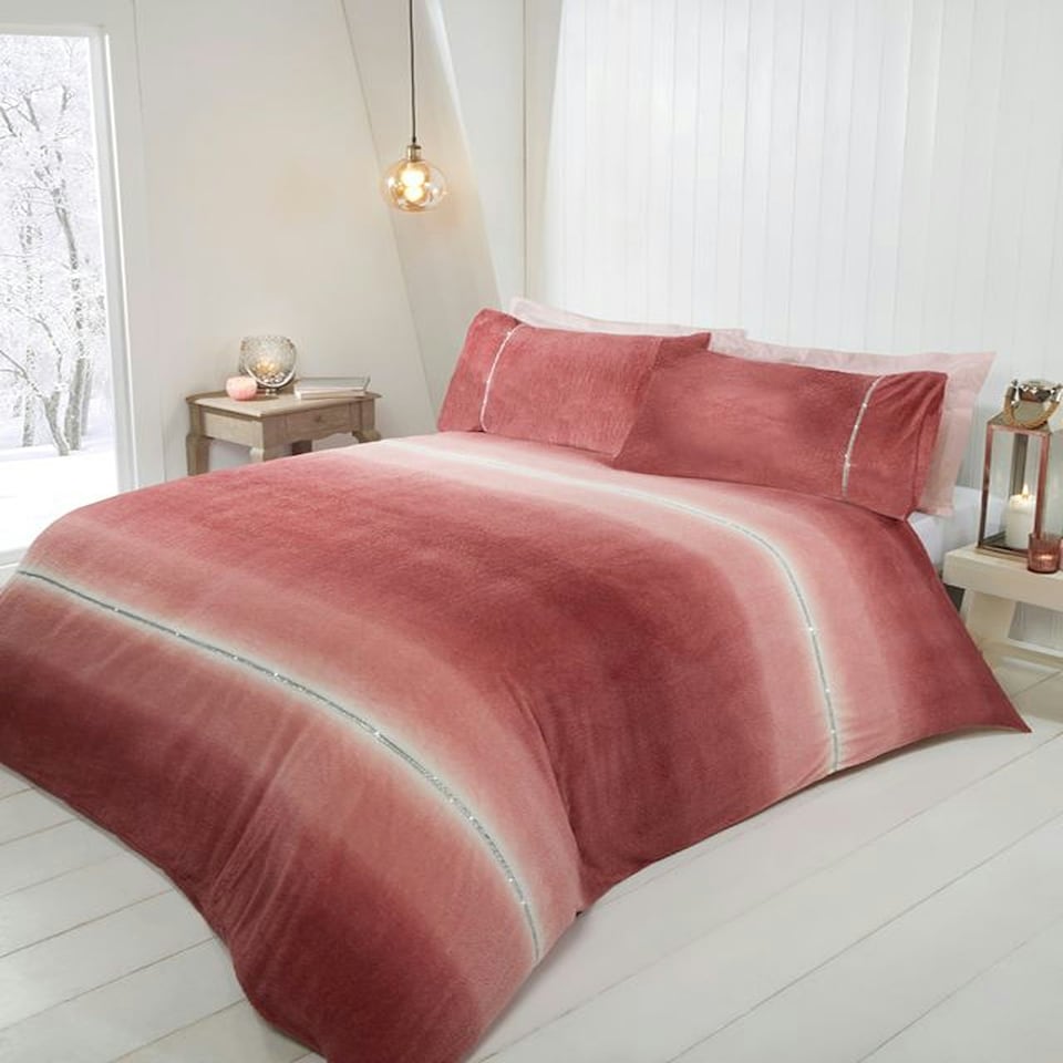 image 1 of Diamante Teddy Duvet Cover Set with Pillowcase Pink | Single