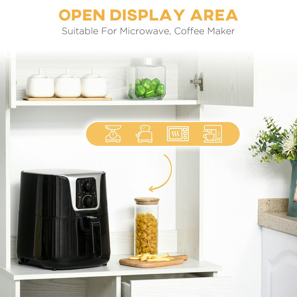 image 1 of HOMCOM Kitchen Cupboard with Hutch Pantry Storage Cabinet Hutch Microwave Shelf