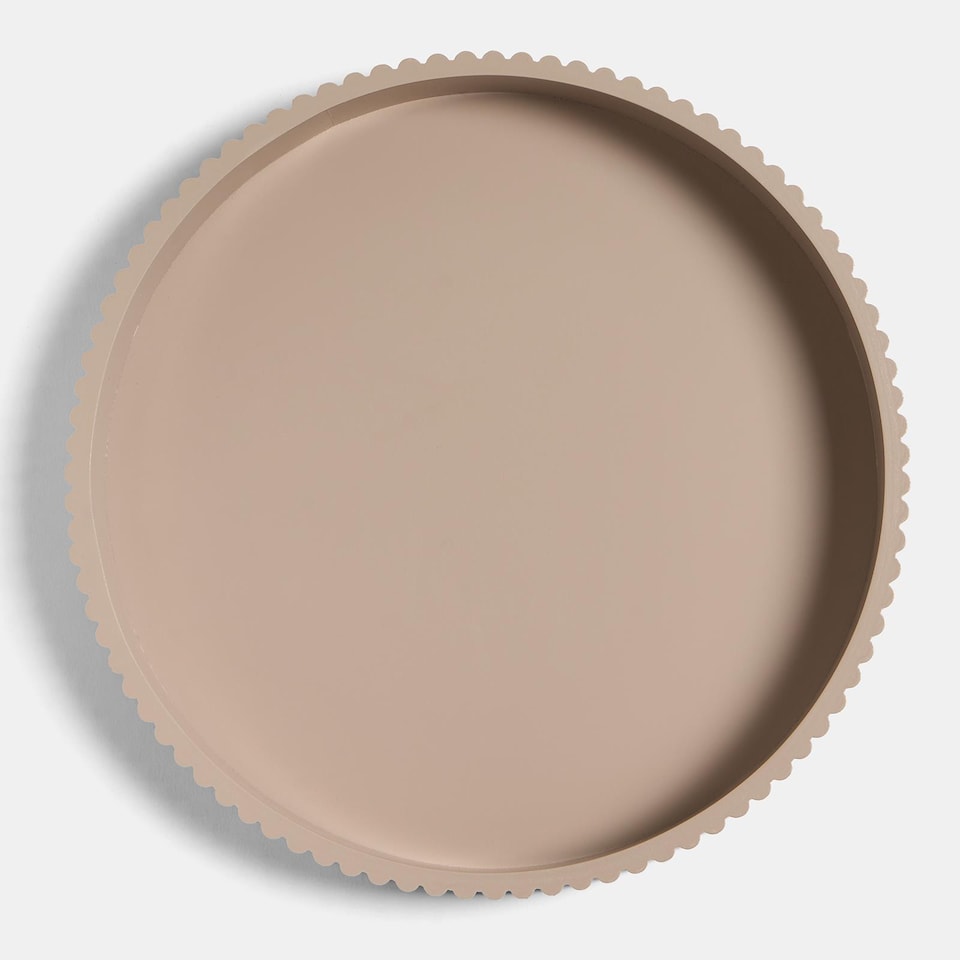 image 1 of OHS Ribbed Round Decorative Tray Table Organiser Countertop Storage | Grey | Natural