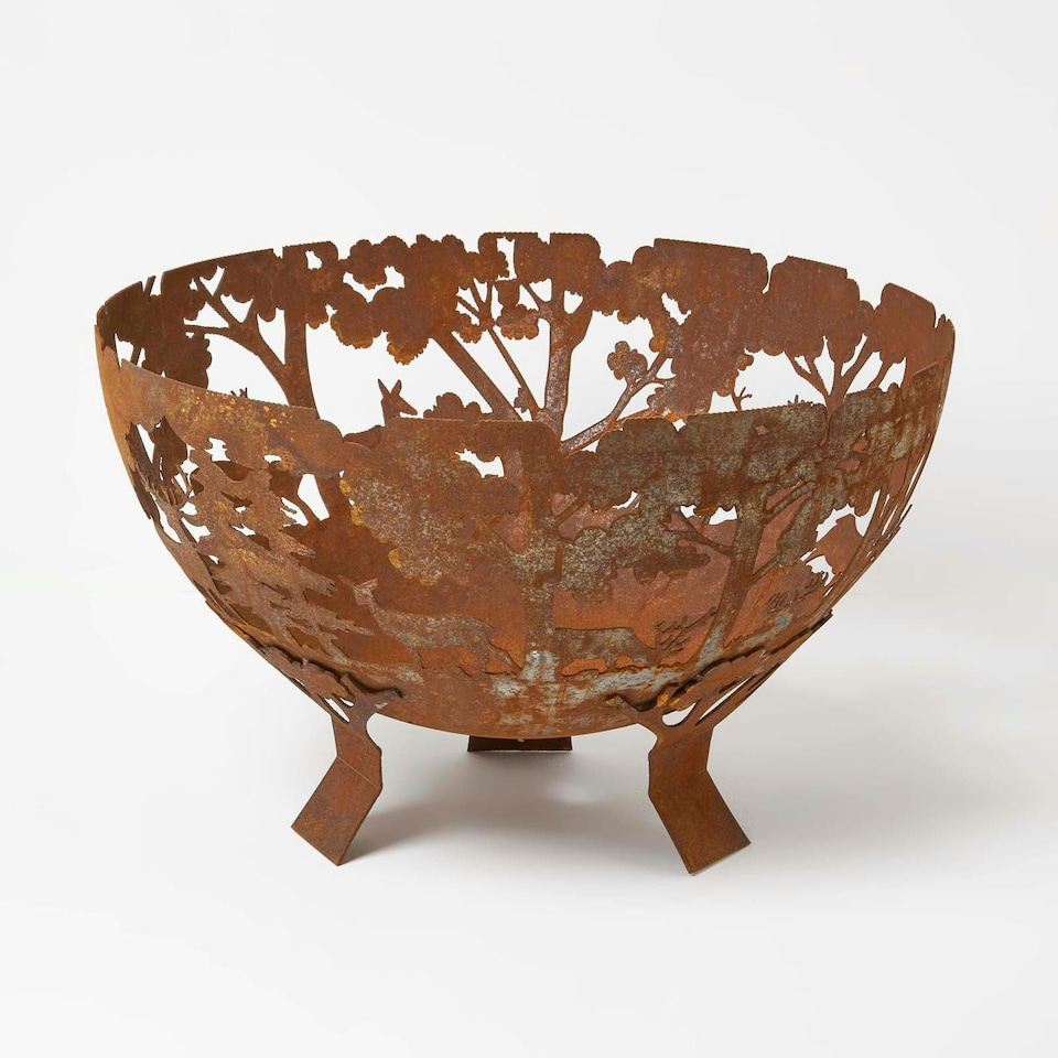 image 1 of Homescapes Decorative Fire Bowl with Laser Cut Woodland Scene