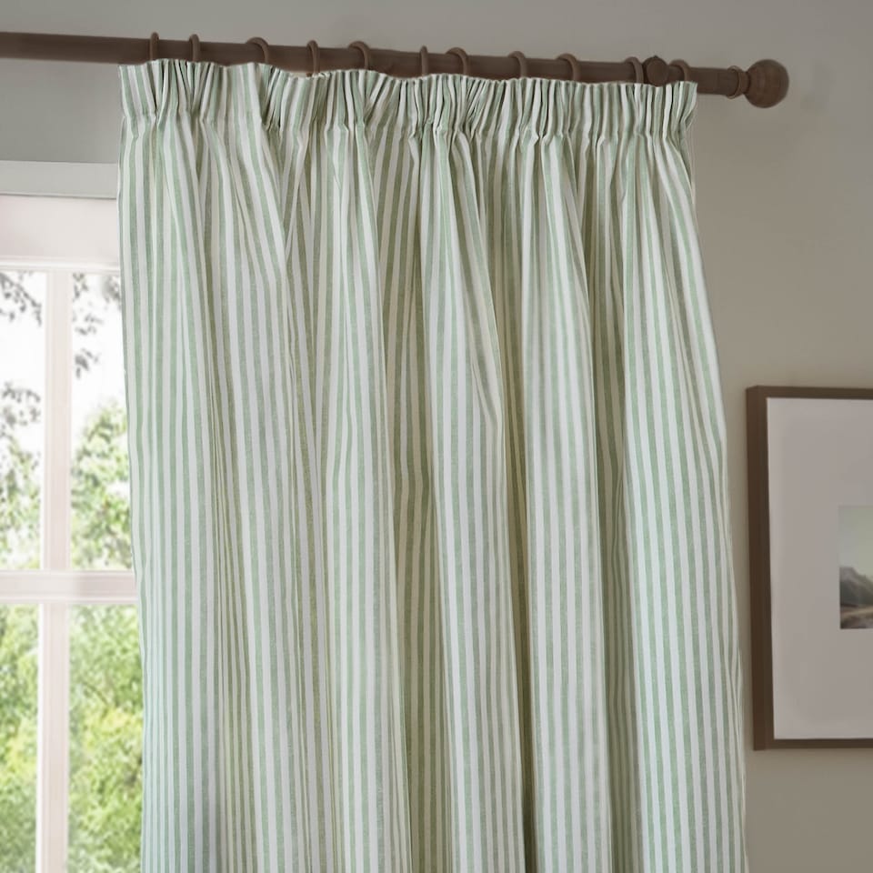 image 1 of Yard Hebden Cotton Pencil Pleat Curtain Pair, Eucalyptus, 168 x 183cm | Green | Eucalyptus | One Size