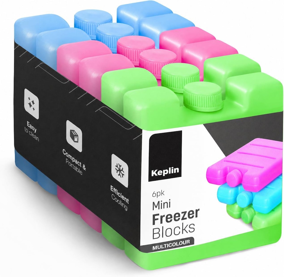 Keplin Reusable Freezer Ice Blocks 6 Pack for Cooler Bags and Lunch Boxes