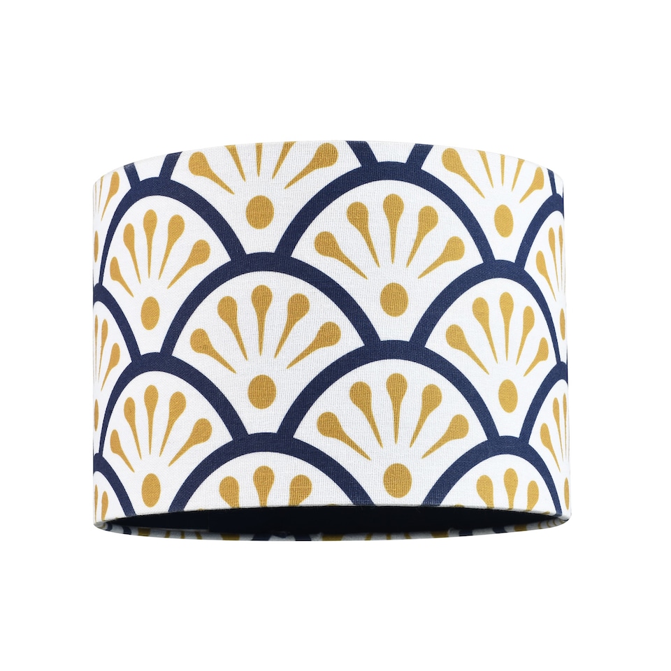 image 1 of Unique Moroccan Floral Designer 25cm Navy Midnight Blue and Ochre Drum Lampshade | Blue
