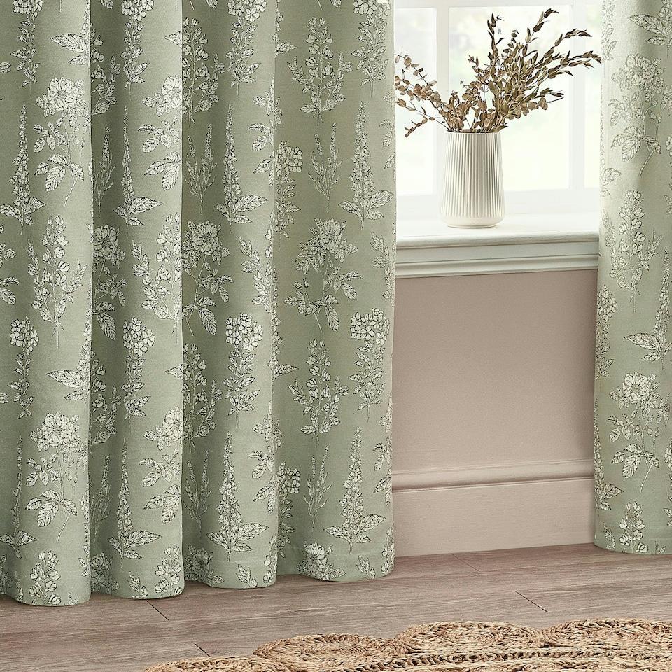 image 1 of Wylder Floral Jacquard Sage Eyelet Curtains (W)168cm x (D)183cm | Multi
