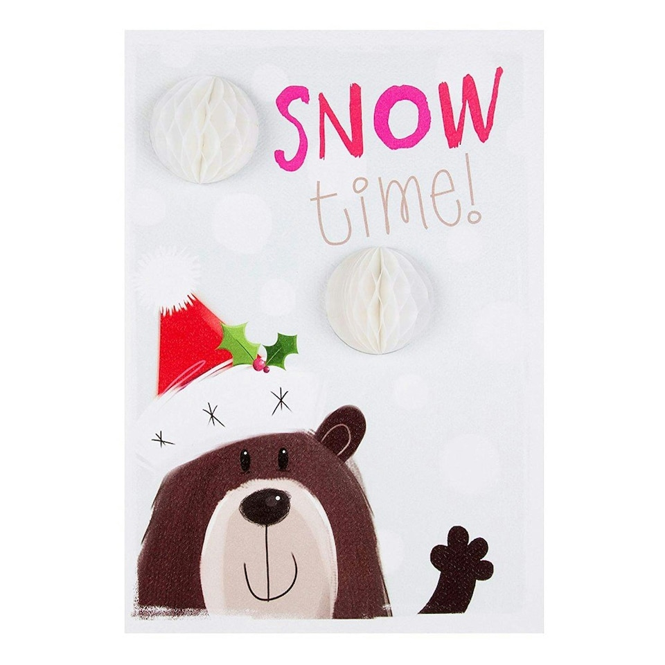 image 1 of Christmas Card Snow Time Cute Bear in a Santa Hat