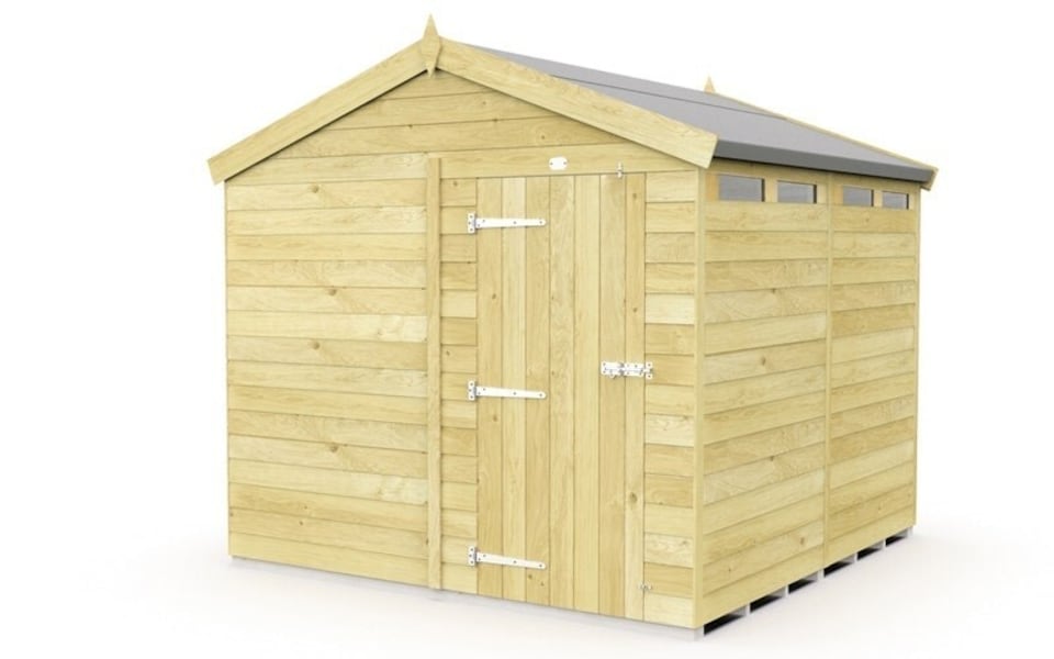 image 1 of 8 x 8 Feet Apex Security Shed - Single Door - Wood - L243 x W231 x H217 cm | Brown