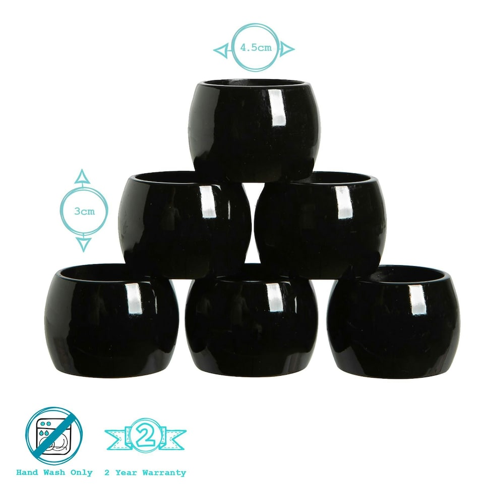 image 1 of Argon Tableware Metallic Napkin Rings - 4.5cm - Black - Pack of 6 Black