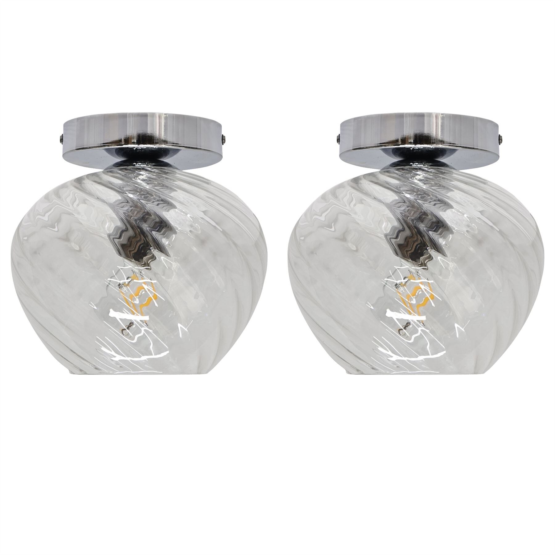 First Choice Lighting Set of 2 Bradson - Clear Swirl Glass Chrome Ceiling Lights
