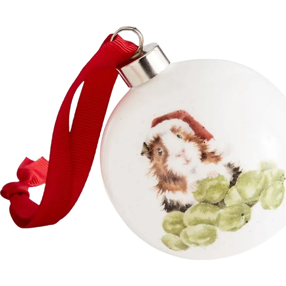 image 1 of Royal Worcester Illustrated Animal Christmas Bauble - Guinea Pig Design