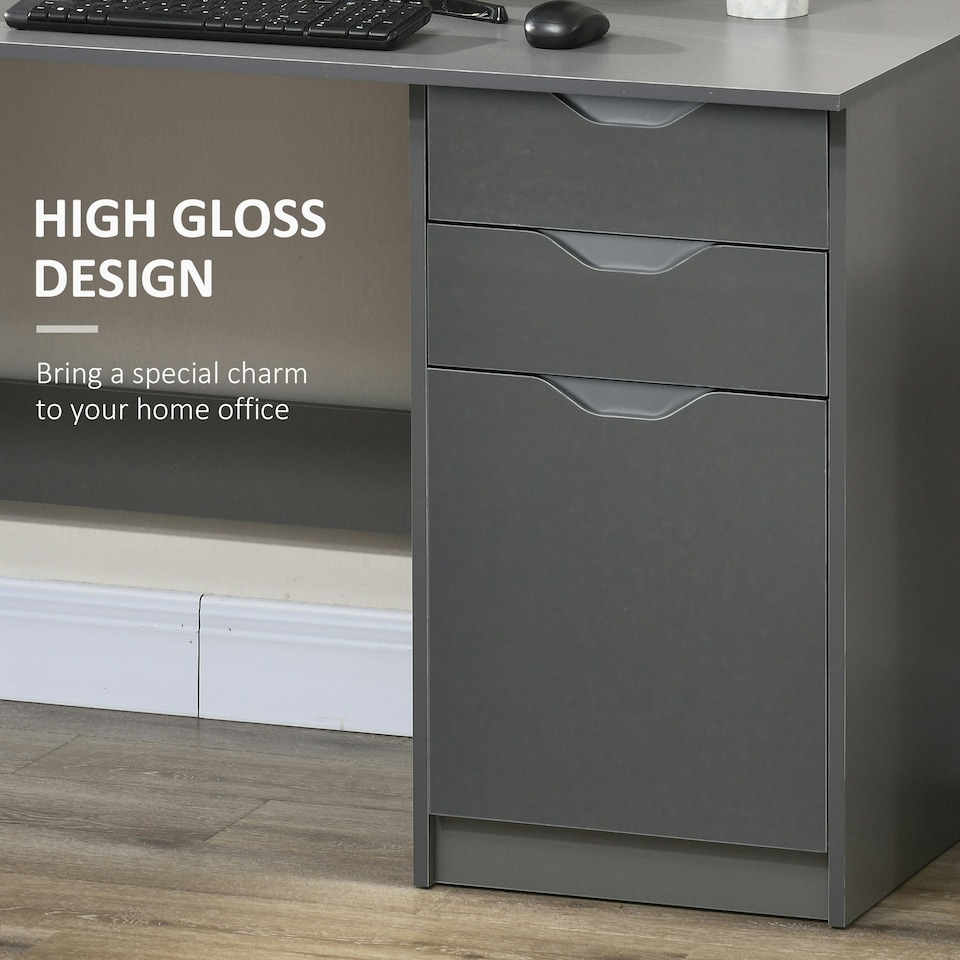 image 1 of HOMCOM Computer Desk w/ Drawers Modern Writing Workstation for Home Office Grey