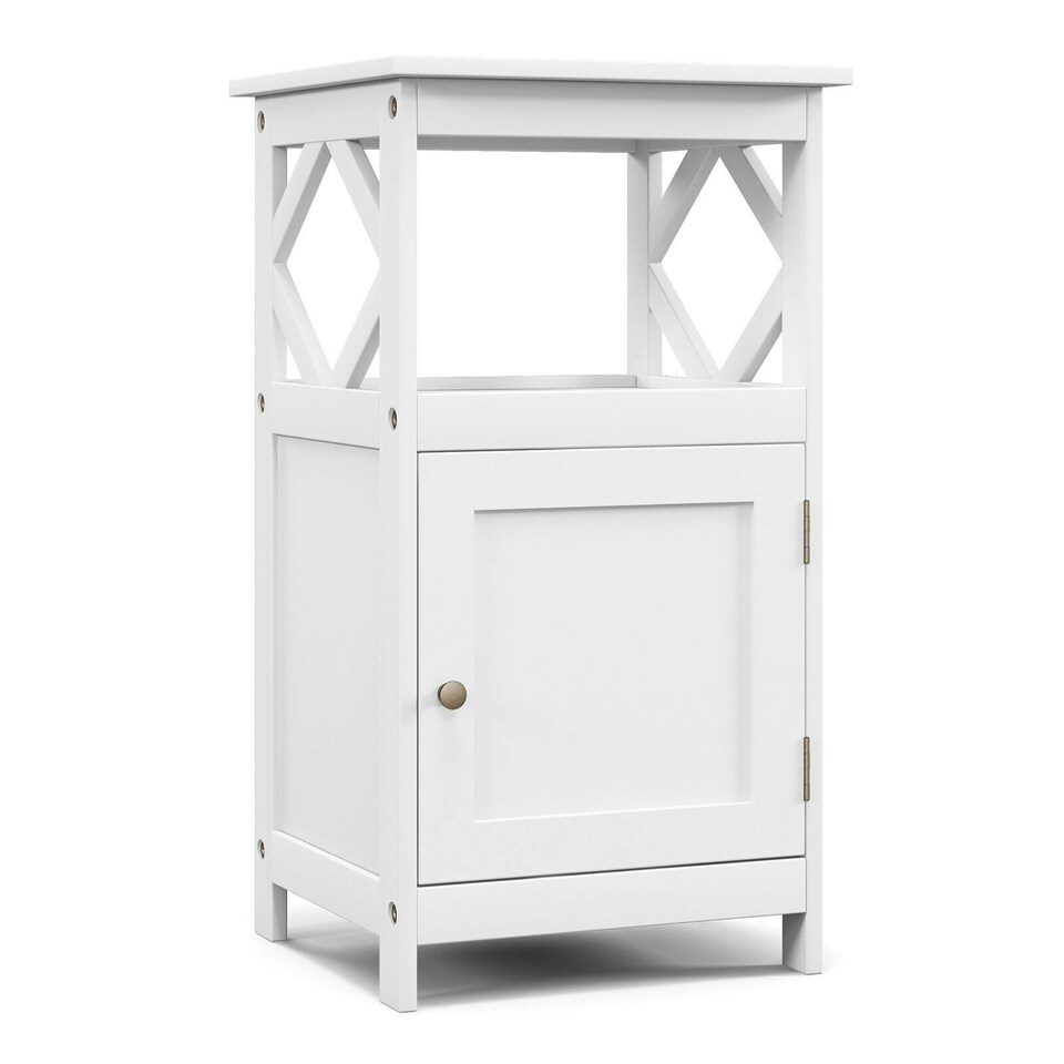 image 1 of COSTWAY Bathroom Floor Cabinet Single Door Organizer White White