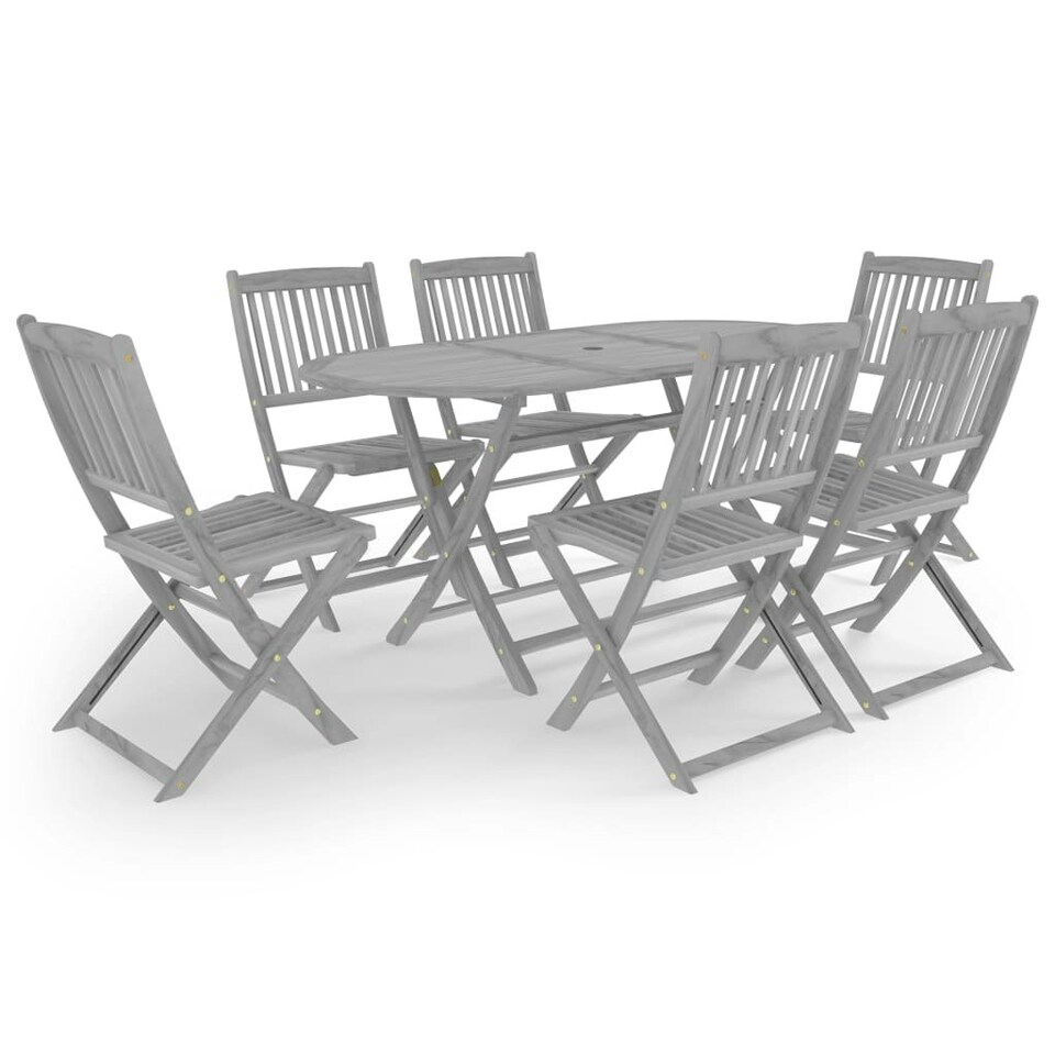 7 Piece Garden Dining Set Solid Acacia Wood Grey Tesco Groceries