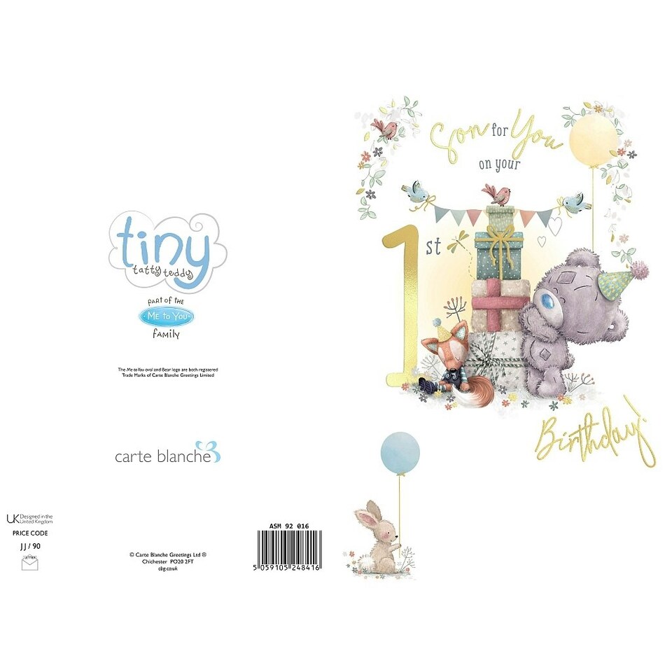 image 1 of For Son Tiny Tatty And Pile of Gifts Design 1st Birthday Card