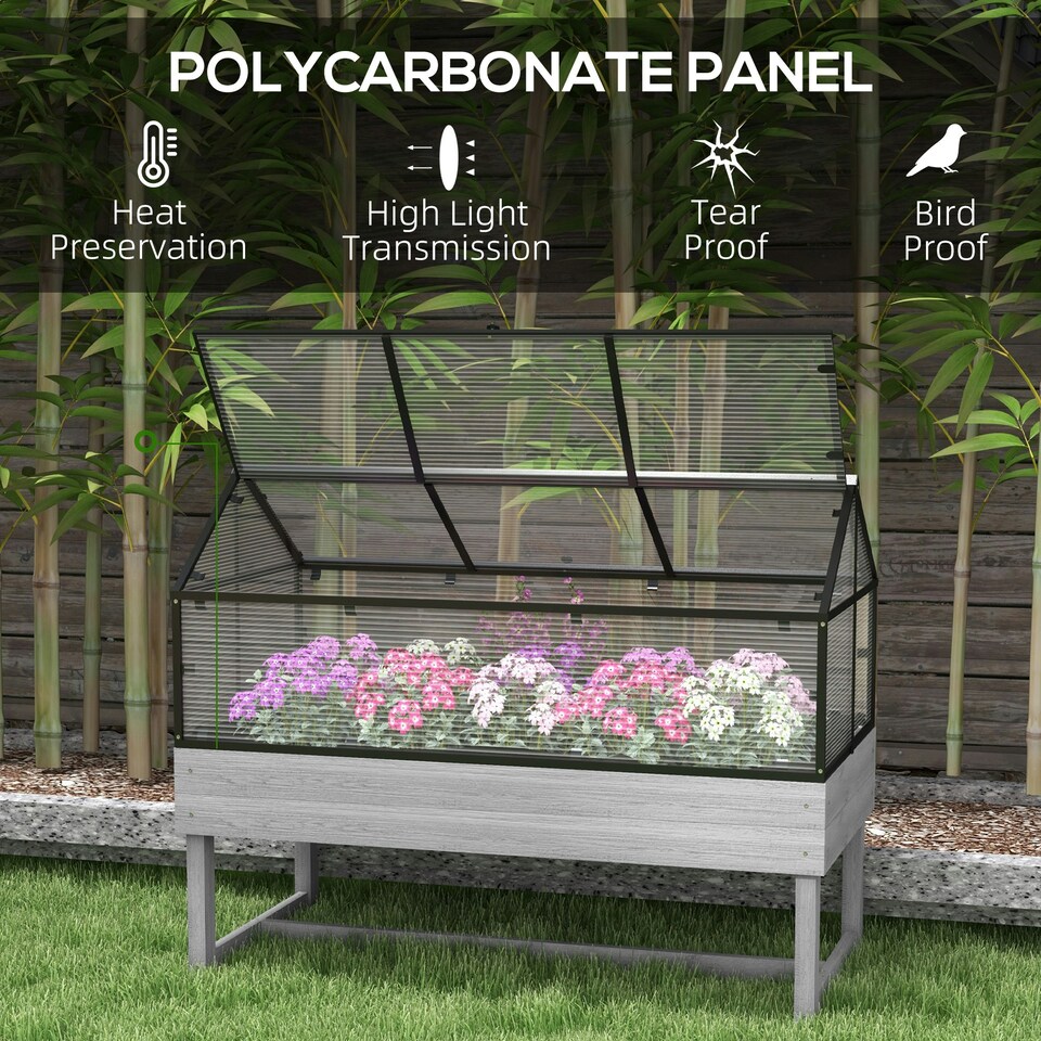 image 1 of Outsunny Raised Garden Bed with Polycarbonate Panel and Top Vent