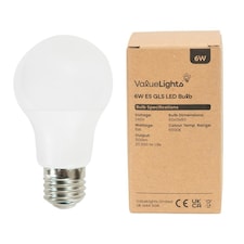 ValueLights 8 Pack E27 White Plastic GLS LED 6W Cool White 6500K 500lm Light Bulb