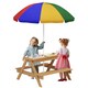 image 1 of AIYAPLAY Wooden Kids Picnic Table, Sand and Water Table w/ Benches, Parasol 