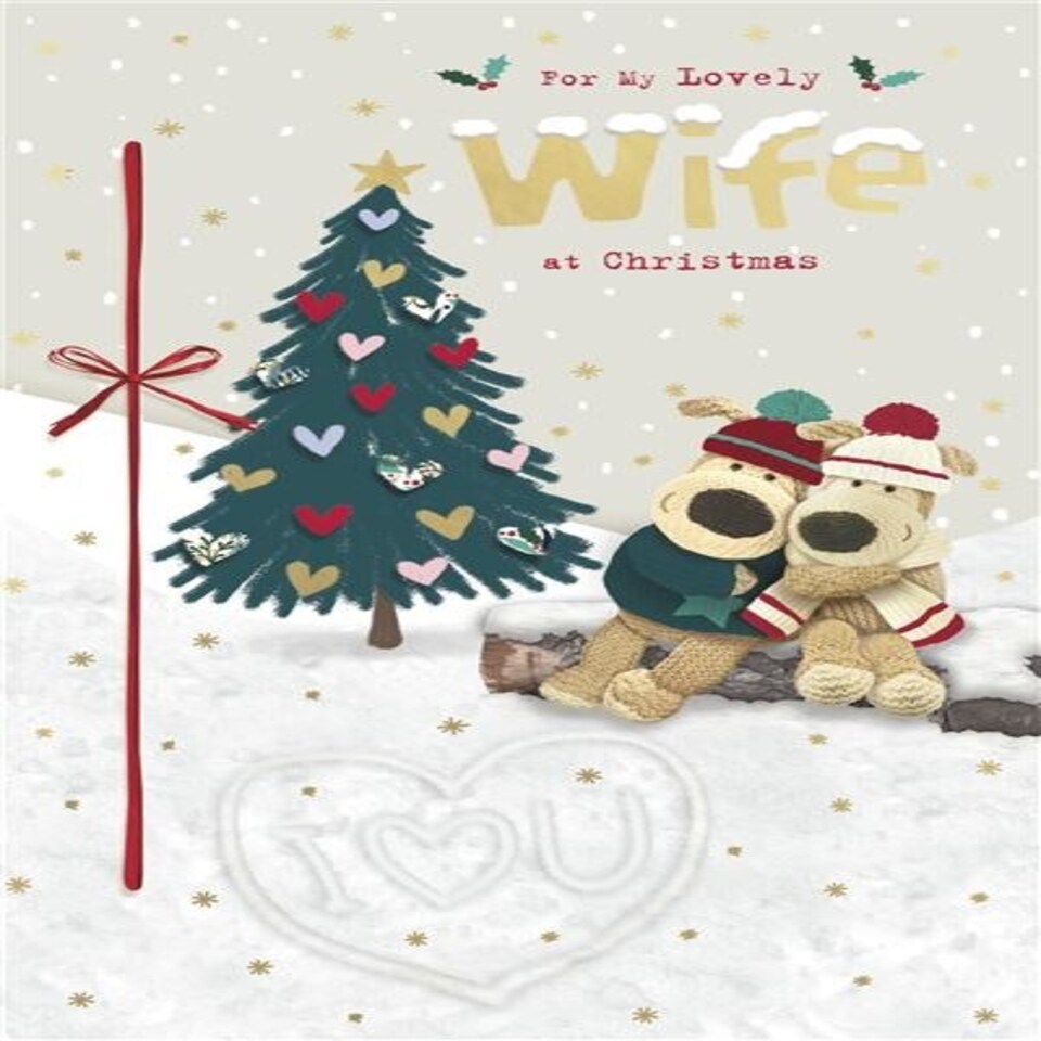 image 1 of Boofles Hugging On A Log Wife Christmas Card