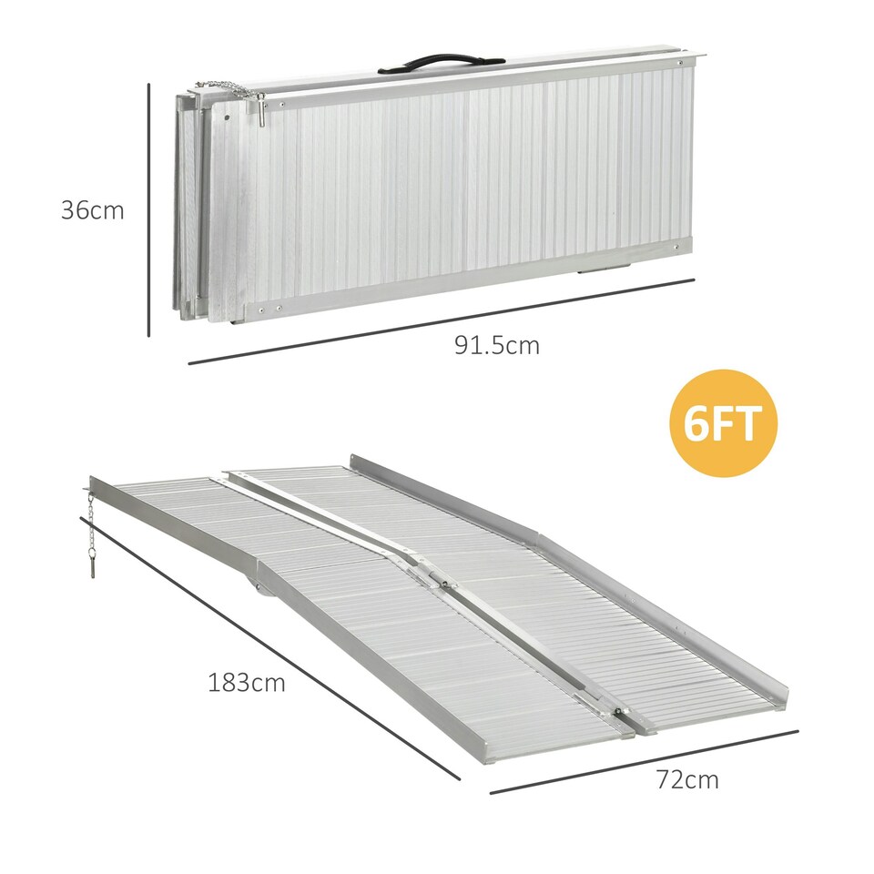 image 1 of HOMCOM 183 x 72 cm Ramp Aluminum Folding Mobility Scooter Wheelchair Threshold