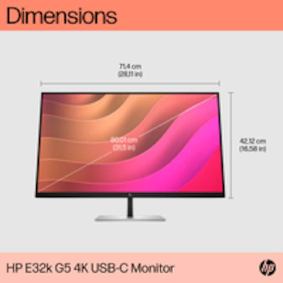 image 1 of HP E32k G5 4K USB-C Monitor, 80 cm (31.5"), 3840 x 2160 pixels, 4K Ultra HD, LCD, 5 ms, Black | Black | Black | 69.7 cm