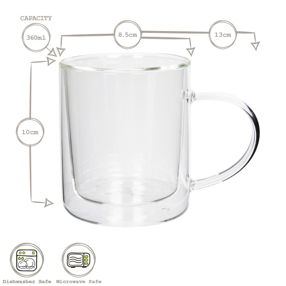image 1 of Rink Drink Double-Walled Glass Mugs Set - 360ml - Pack of 2 | Clear | Clear