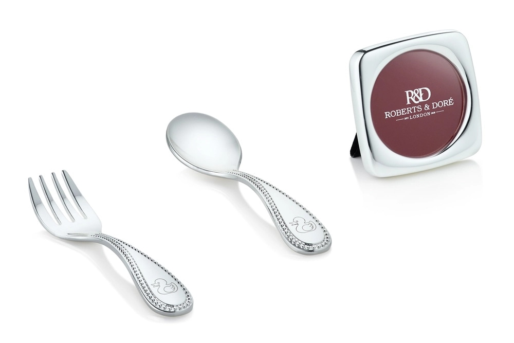 Silver Editions Child's Spoon, Fork & Mini Frame Set in Silver