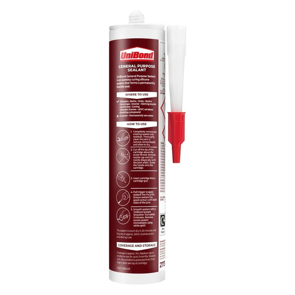 image 1 of UniBond General Purpose Weatherproof Sealant Cartridge Translucent, 273g