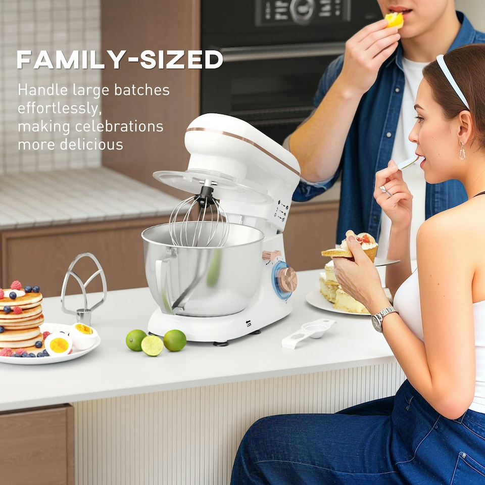 image 1 of HOMCOM Electric Stand Mixer, 4.5L Food Mixer with Dough Hook, Whisk, White