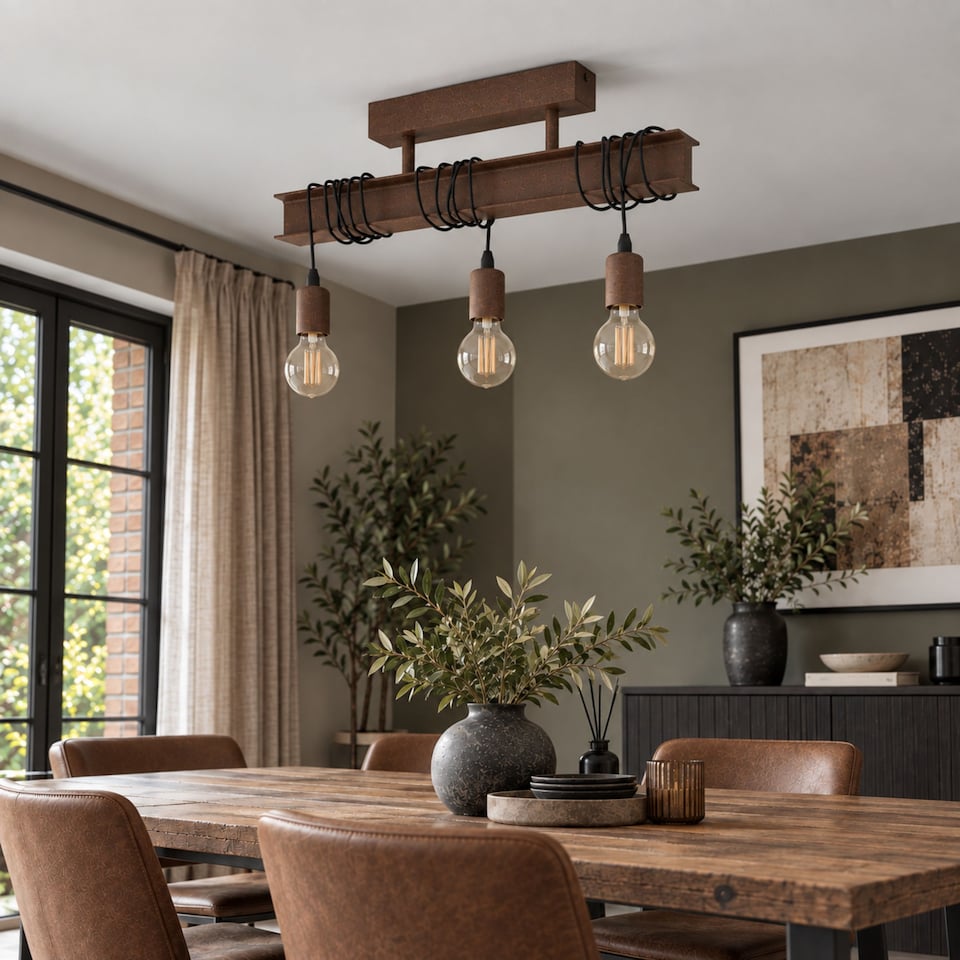 image 1 of EGLO Townshend 4 Antique Brown & Black Steel 3-Light Ceiling Light