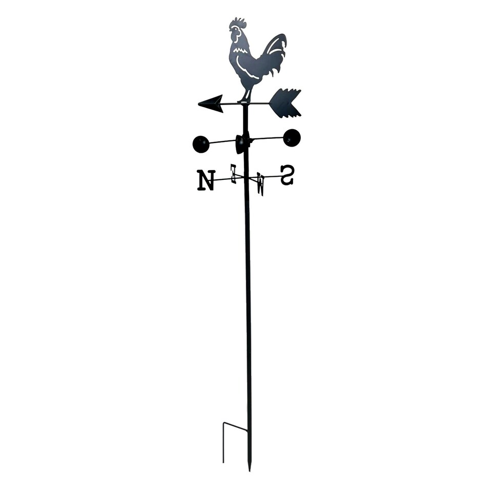 image 1 of Oypla Freestanding Black Steel Traditional Cockerel Garden Weathervane Wind Indicator
