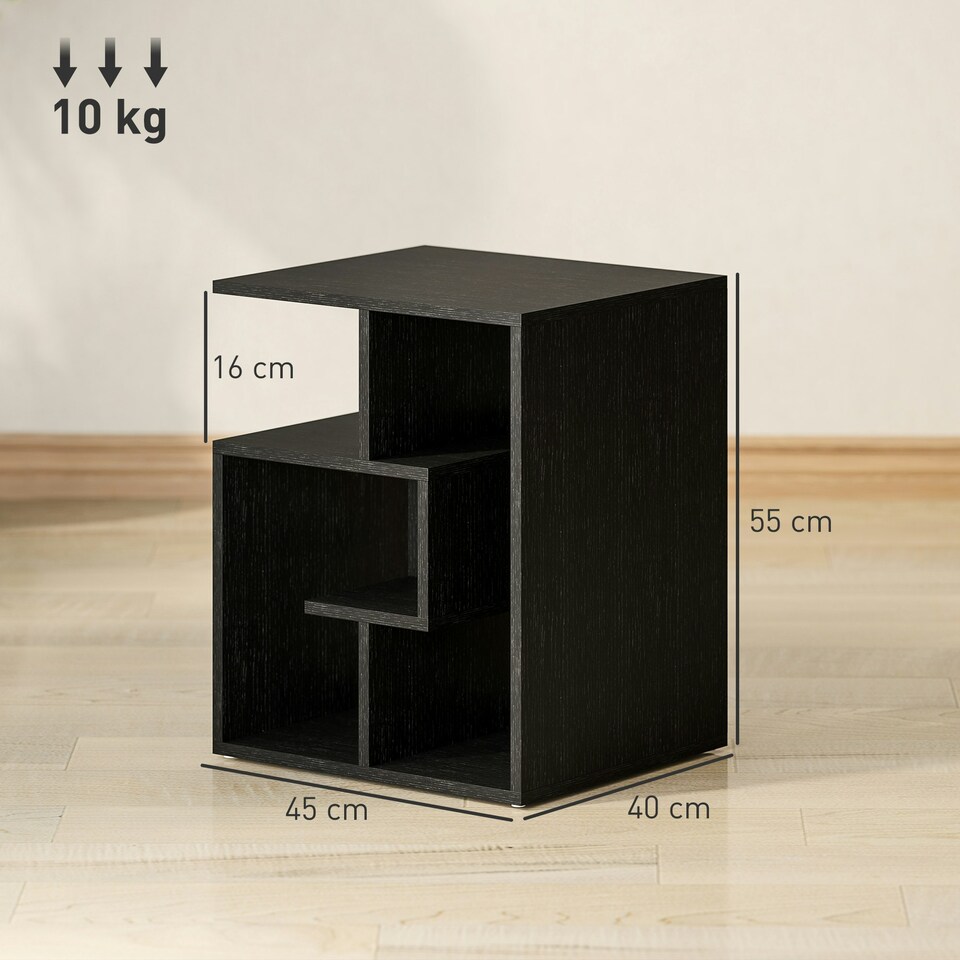 image 1 of HOMCOM 3-Tier Side End Table Open Shelves Storage Magazine Desk Black Black